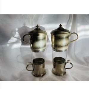 Vtg Silverplated Stainless Steel French Drip-o-lator/ Dark Academia coffee cups